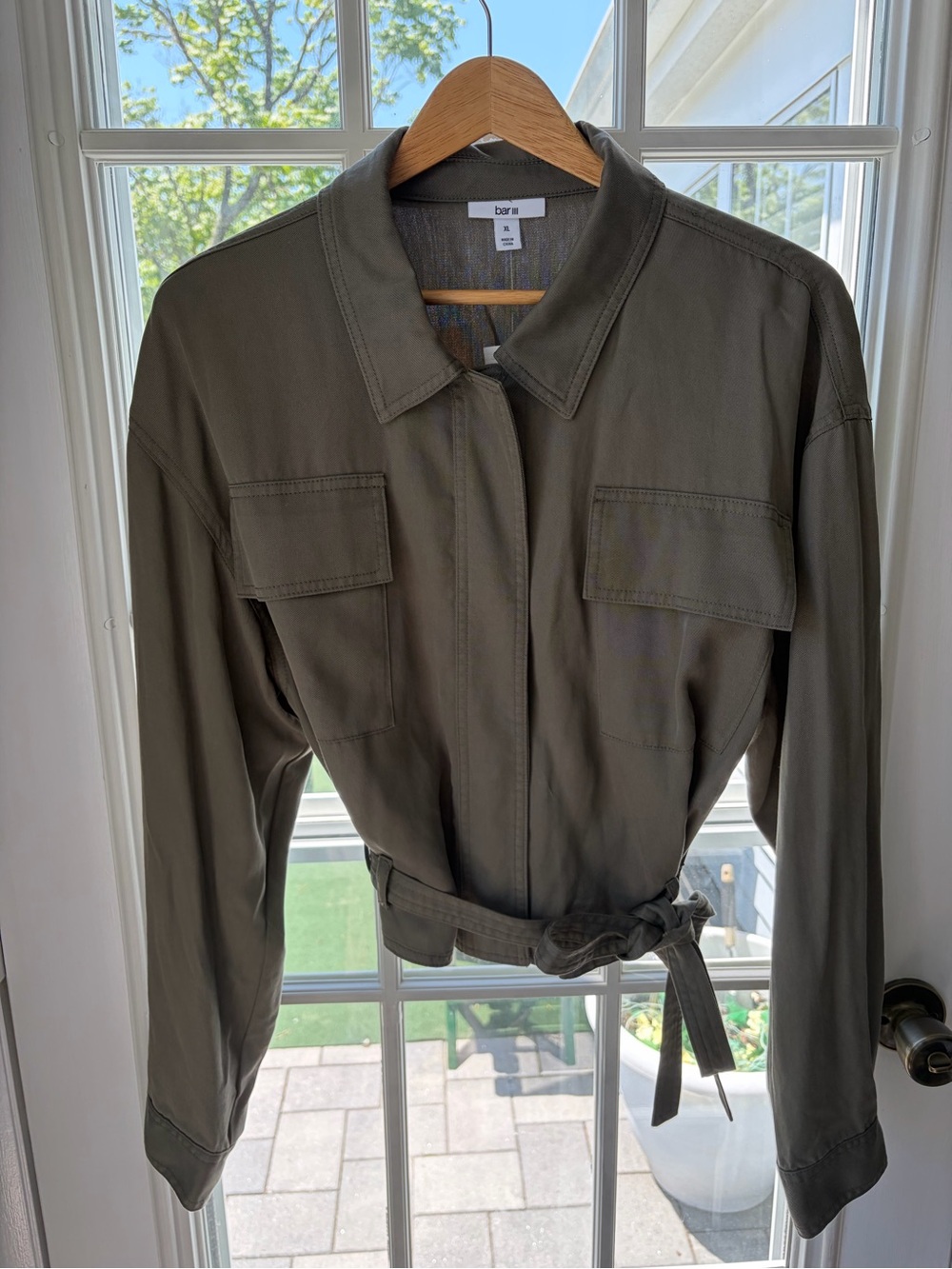 NWT Bar III Olive Green Utility Jacket with Waist Tie